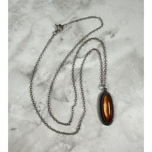 Signed Sterling Pendant Necklace - Honey Brown Stone -Twisted Rope Setting - 18"